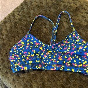 Blue Sports Bra reinette with Neon Confetti Print